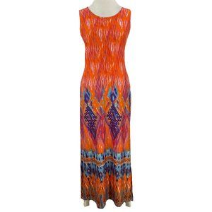 KIM ROGERS sleeveless stretchy maxi multicolor dress - SZ Large petite
